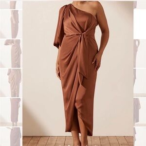 Shona Joy Tie front one shoulder midi dress